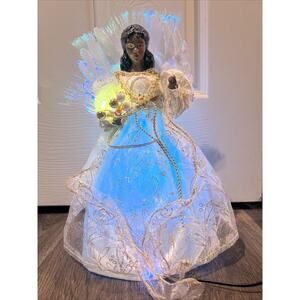 Fiber Optic CHRISTMAS African American 12” Ceramic Angel Tree Topper Plug In